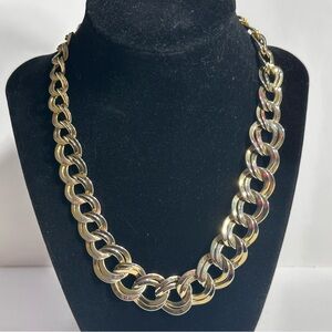 Double Curb Chain Necklace Gold Tone Office Professor Glam Classy Old Money Look
